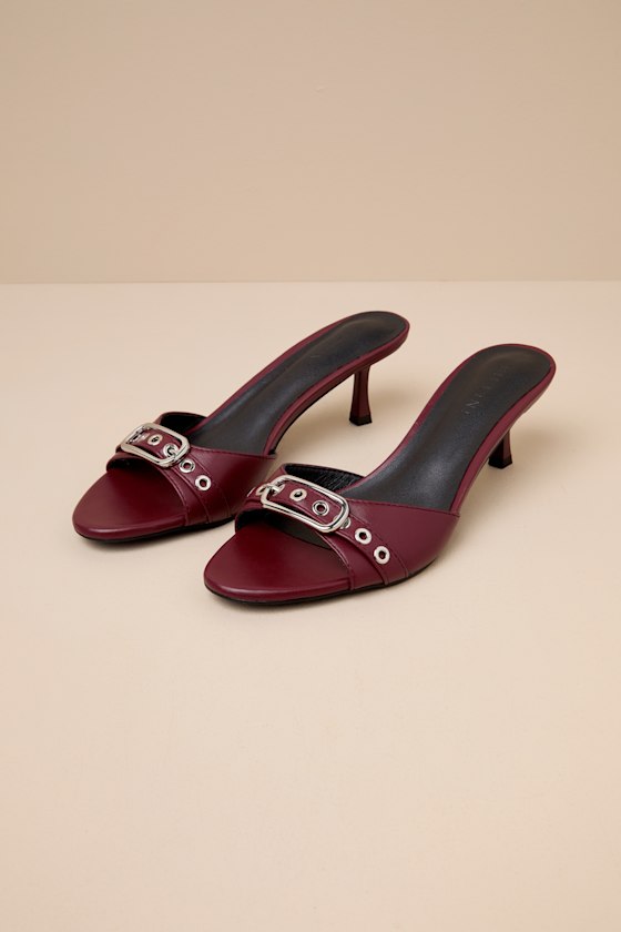 Shop Billini Garlyn Cherry Red Buckle High Heel Slide Sandals