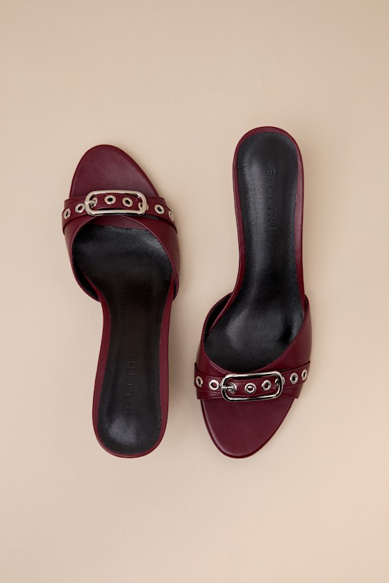 Shop Billini Garlyn Cherry Red Buckle High Heel Slide Sandals