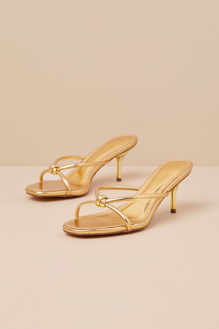 Gold High Heels - Knotted Strappy Sandals - High Heel Slandals - Lulus