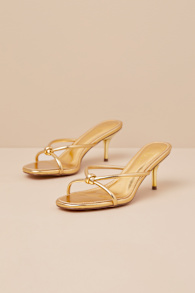 Victoire Gold Knotted Strappy High Heel Slide Sandals 2