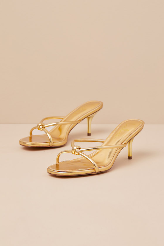 Victoire Gold Knotted Strappy High Heel Slide Sandals 2