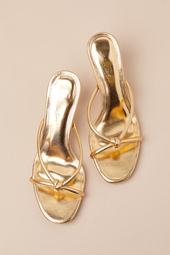 Lulus Victoire Gold Knotted Strappy High Heel Slide Sandals In Gold