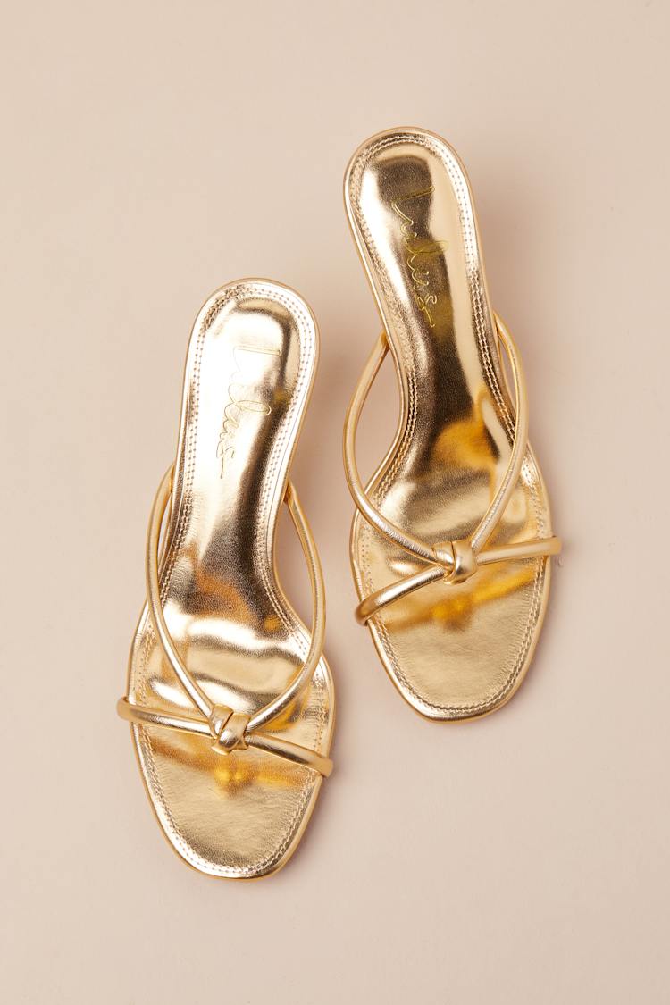 Victoire Gold Knotted Strappy High Heel Slide Sandals