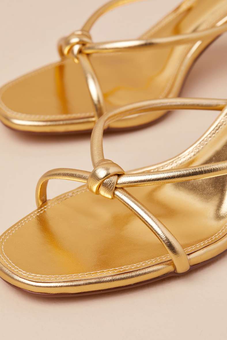 Victoire Gold Knotted Strappy High Heel Slide Sandals