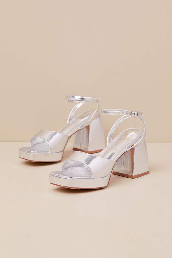 Shirine Silver Metallic Platform Ankle Strap Heels 1