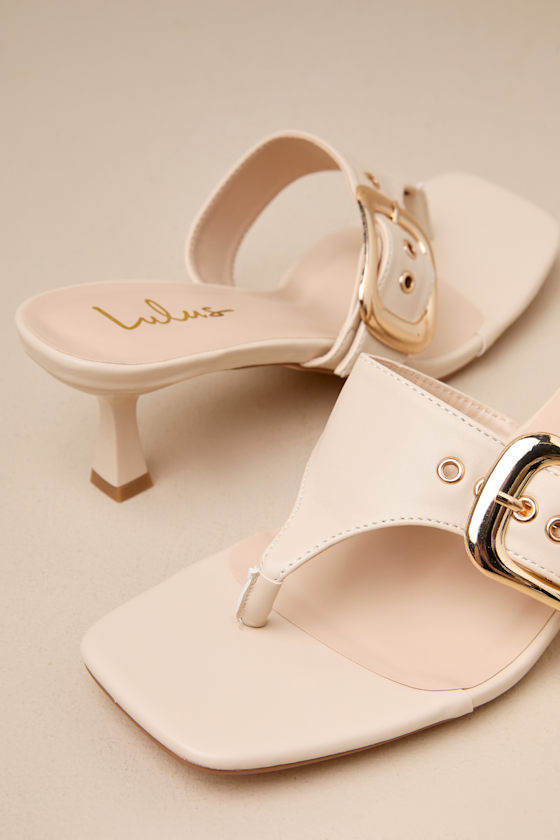 Lulus Meline Bone Buckle Thong Slide Sandals In White