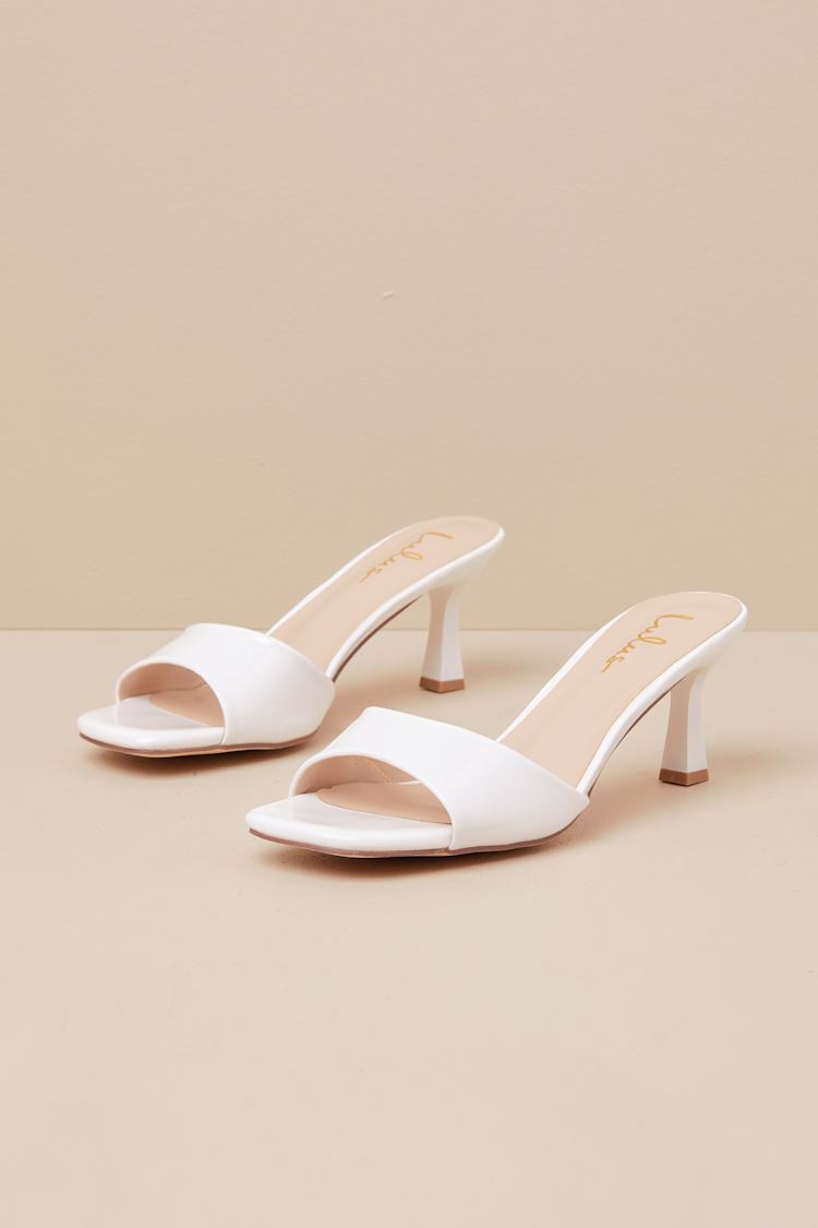 Honorine White Patent High Heel Slide Sandals