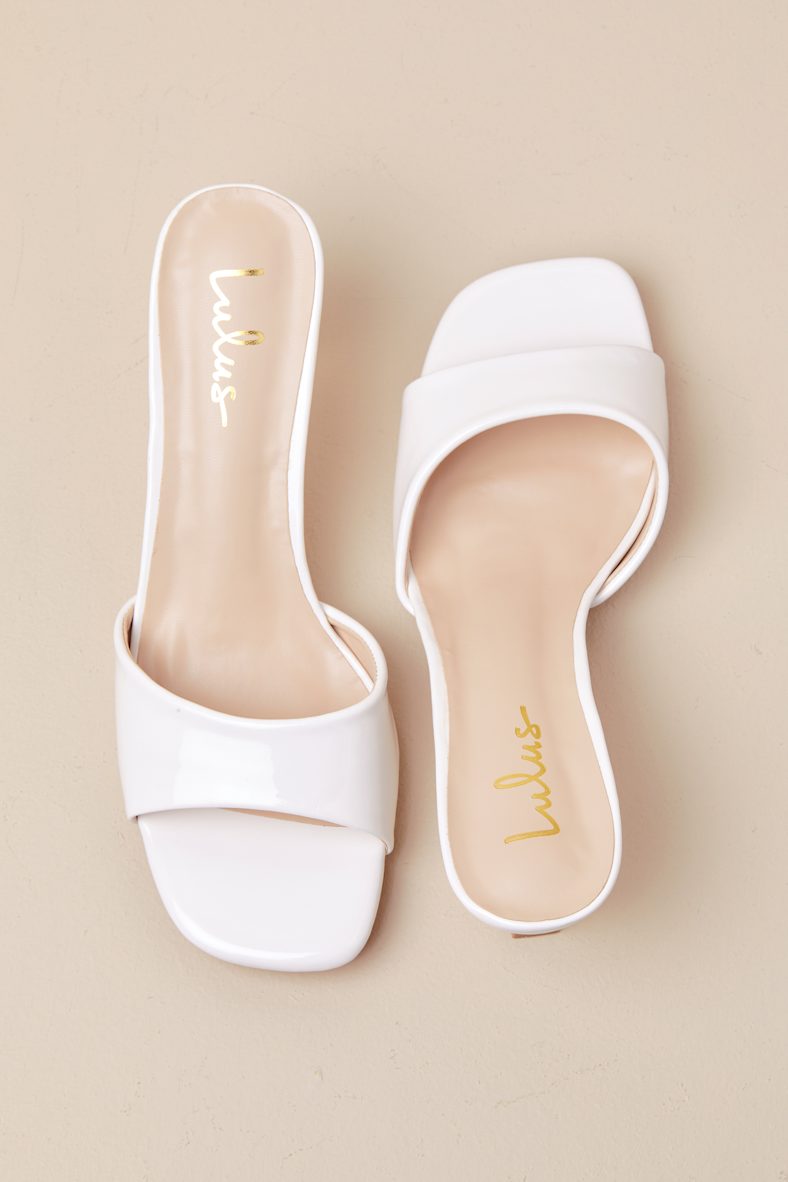 Honorine White Patent High Heel Slide Sandals
