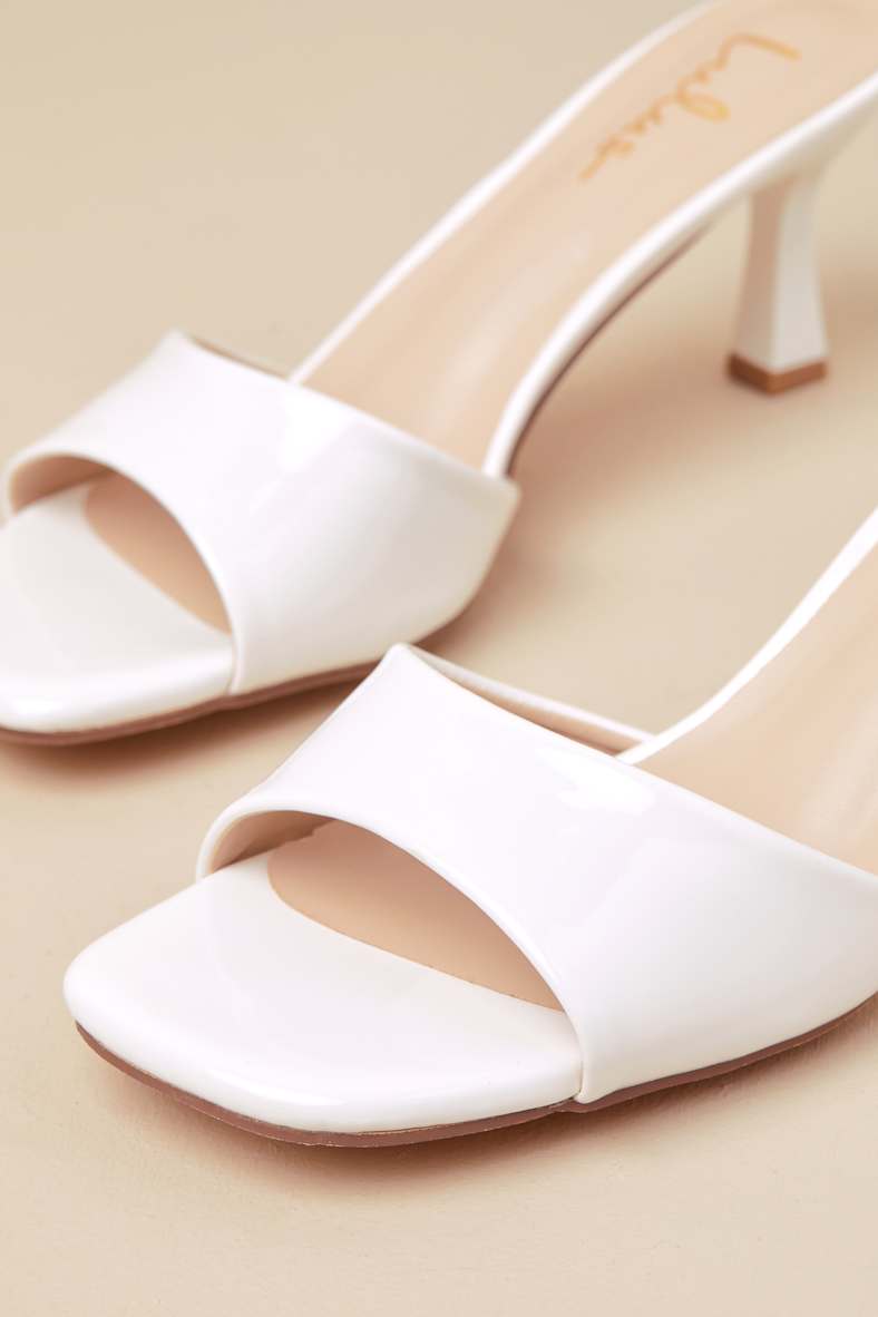 Honorine White Patent High Heel Slide Sandals