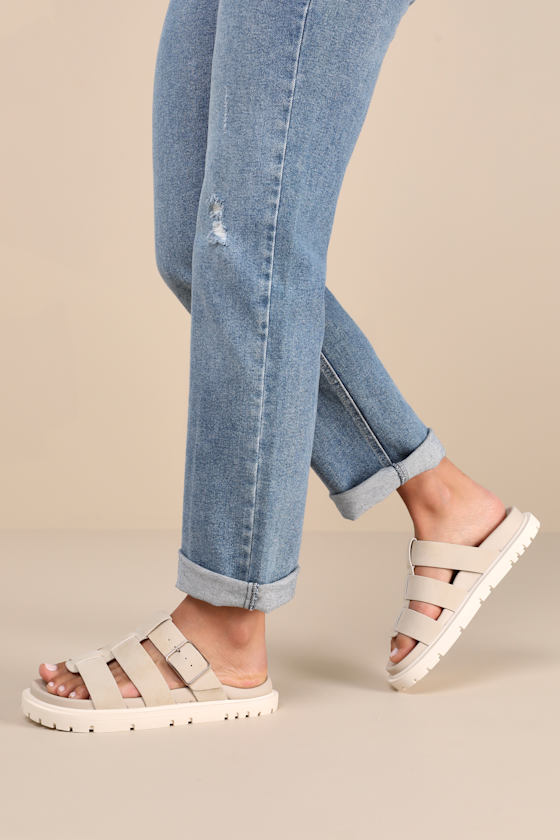 MIA Geni Seashell - Beige Suede Sandals - Flatform Slide Sandals