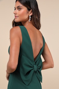 Blissfully Beaming Hunter Green Sleeveless Bow Mini Dress 2