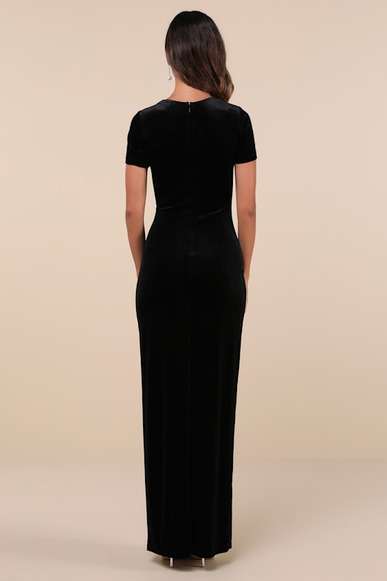 Eternal Elegance Black Velvet Short Sleeve Maxi Dress 3