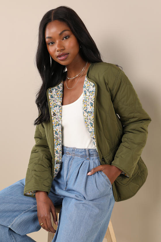 Coveted Comfort Olive Green Quilted Reversible Chore Jacket 1
