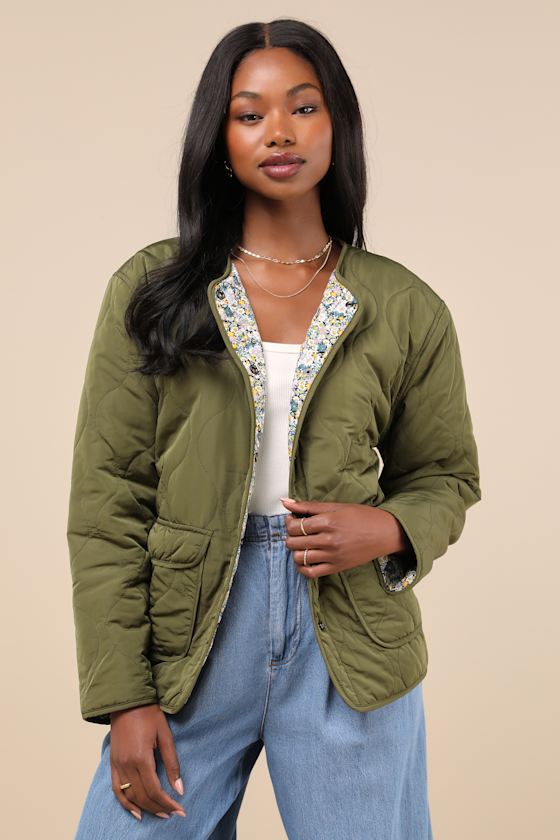 Coveted Comfort Olive Green Quilted Reversible Chore Jacket 2