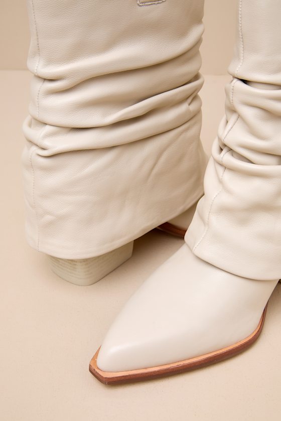 D'amelio Footwear Savella Chalk Sheep Nappa Leather Slouchy Western Booties In White