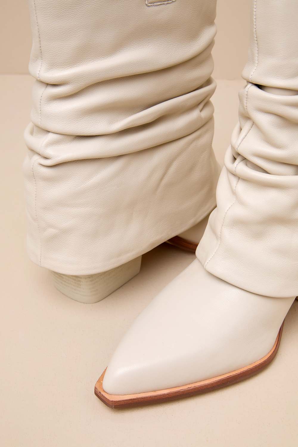 Savella Chalk Sheep Nappa Leather Slouchy Western Booties