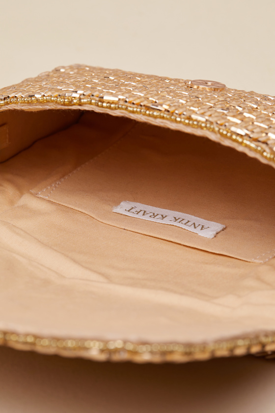 Lulus Stunning Glow Gold Beaded Rectangular Mini Clutch In Gold