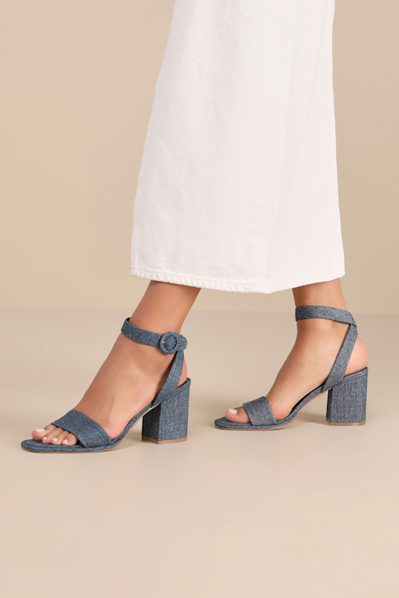 Imery Blue Jean Denim Ankle Strap High Heel Sandals 1