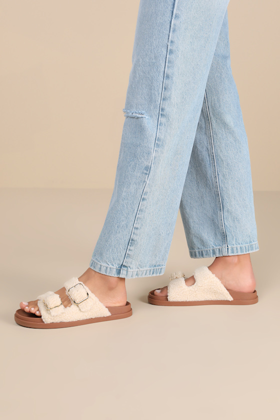 Tampa Natural Shearling Buckle Slide Sandals 1