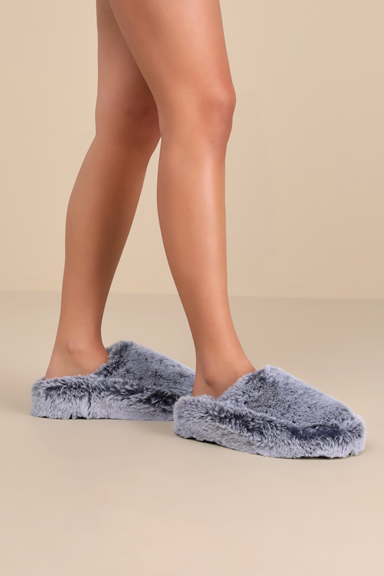 D'amelio Footwear Socozee Navy And White Faux Fur Flatform Slippers In Navy