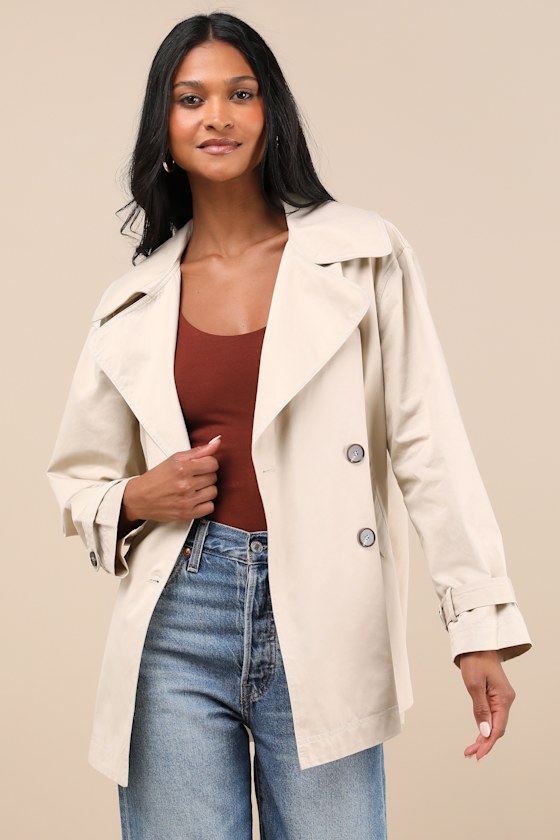 Poised Forecast Beige Twill Cropped Trench Jacket 2