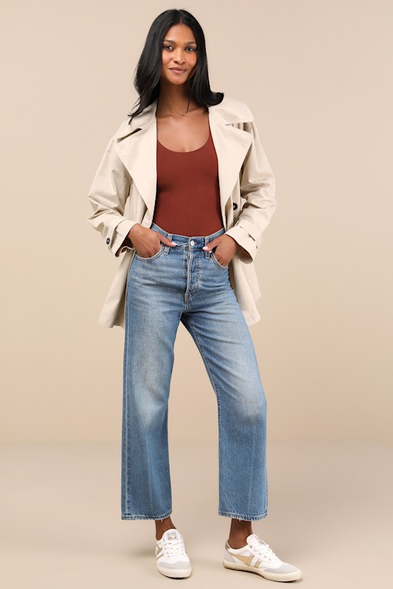 Lulus Poised Forecast Beige Twill Cropped Trench Jacket In Beige