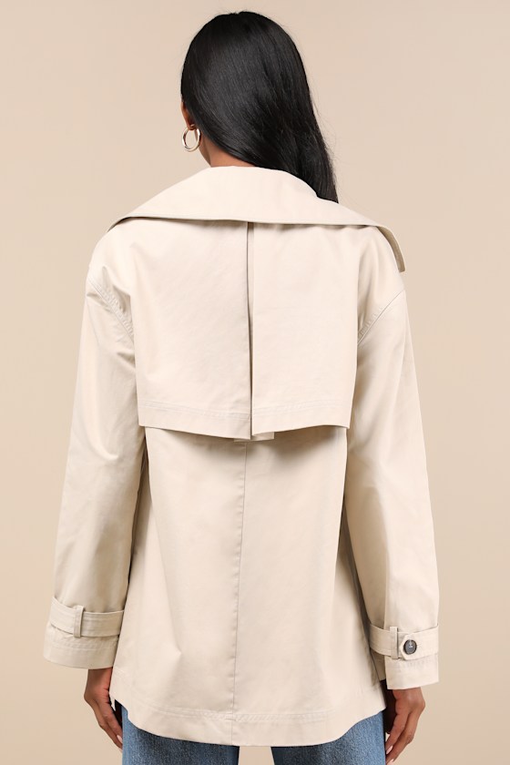 Lulus Poised Forecast Beige Twill Cropped Trench Jacket In Beige