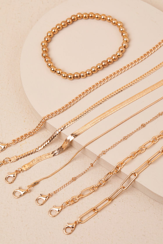 Luxurious Effect Gold Eight-Piece Chain Bracelet Set 2