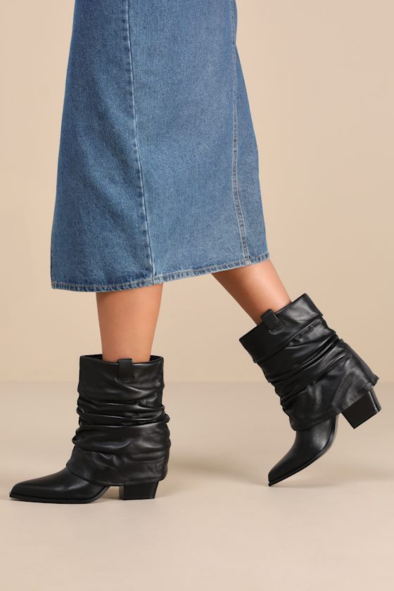 Shop D'amelio Footwear Savella Black Sheep Nappa Leather Slouchy Western Booties