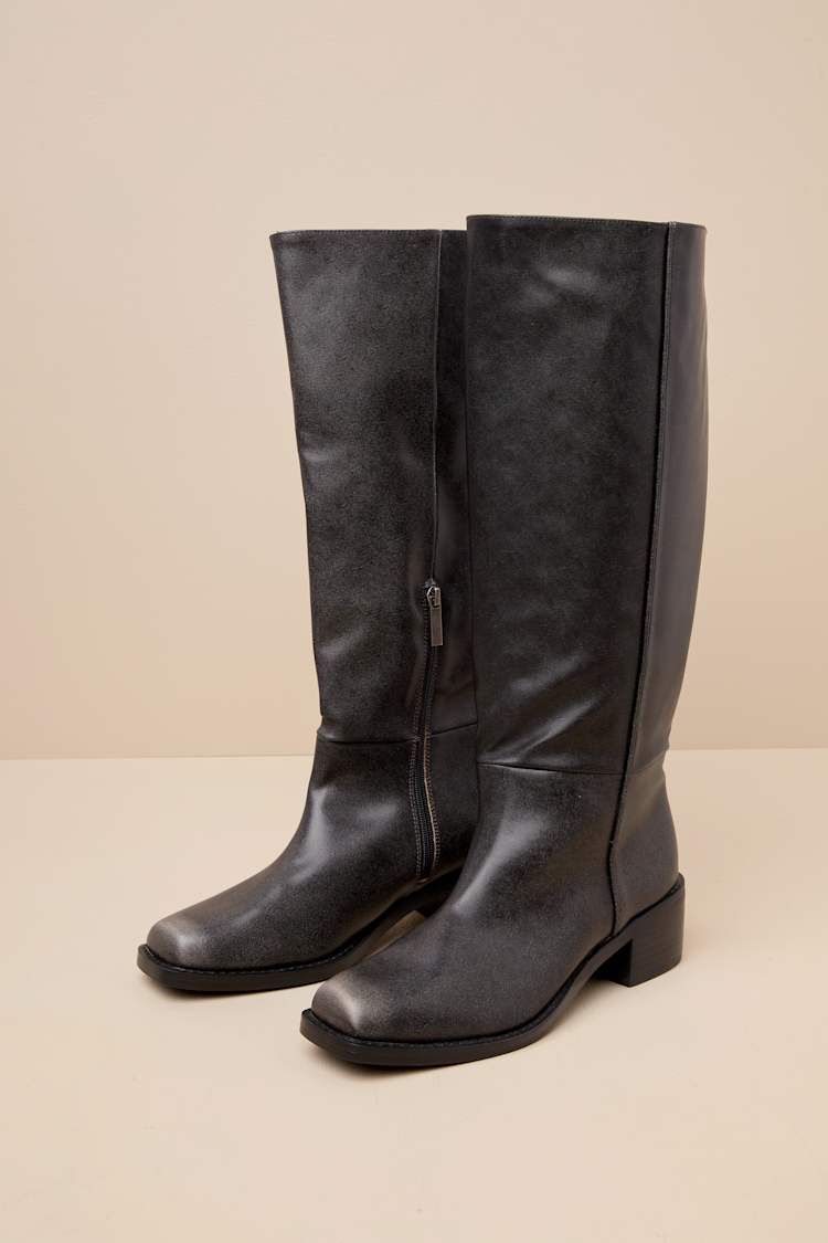 Maylone Black Distressed Knee-High Boots
