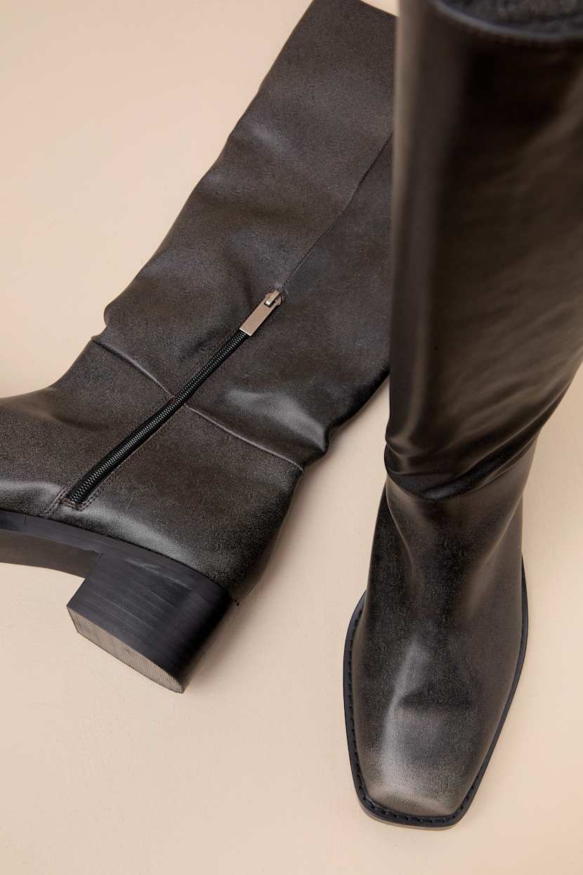 Maylone Black Distressed Knee-High Boots