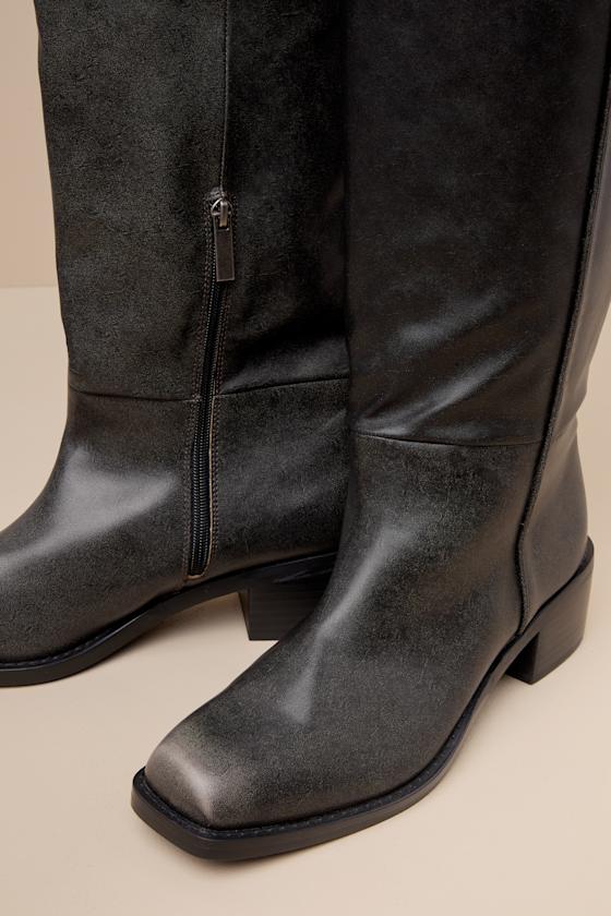 Lulus Maylone Black Distressed Knee-high Boots In Black