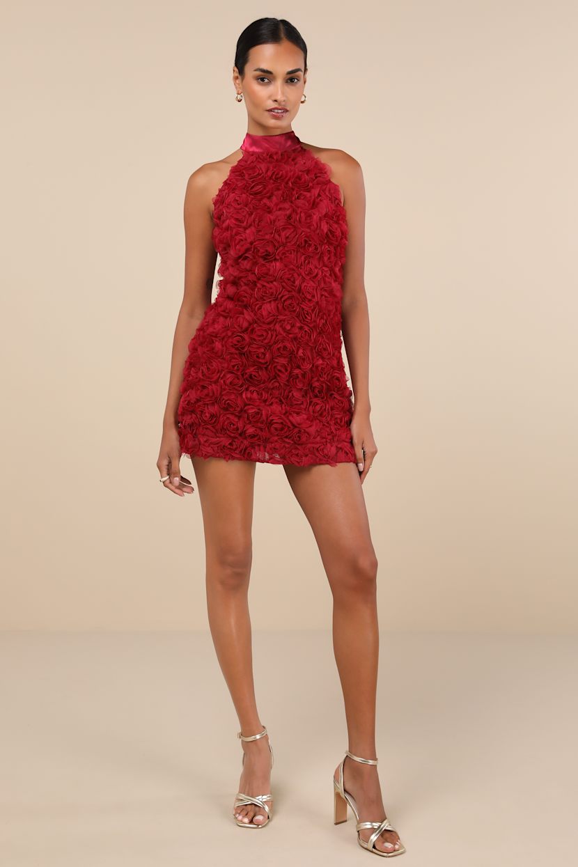 knee length dresses for ladies Red Rosette Mini Dress main image 0