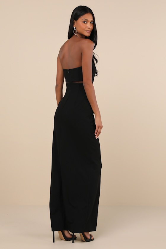 Lulus Enticing Silhouette Black Mesh Strapless Maxi Dress In Black