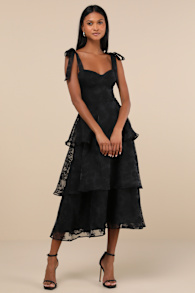 Glamorous Sweetie Black Burnout Tie-Strap Bustier Midi Dress 1