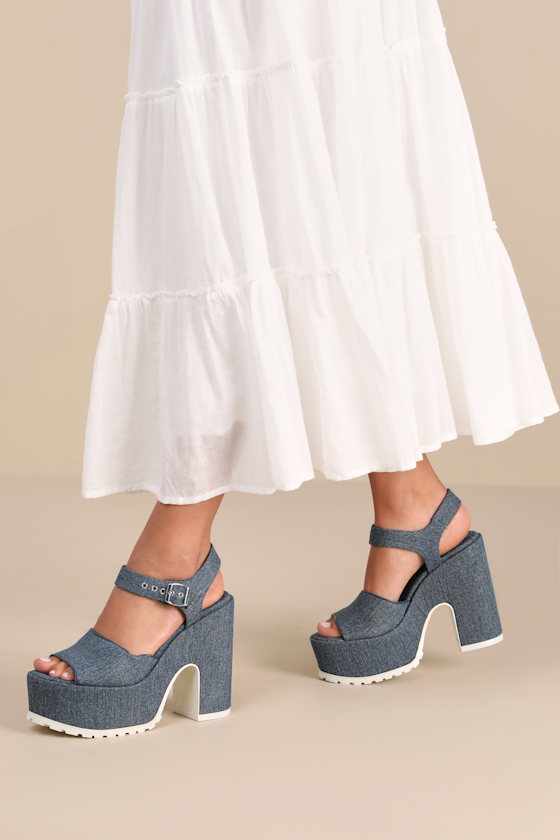 Jordina Blue Jean Denim Platform Ankle Strap Sandals 1