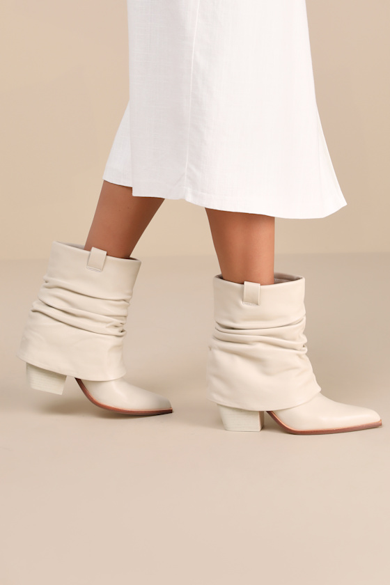 D'amelio Footwear Savella Chalk Sheep Nappa Leather Slouchy Western Booties In White