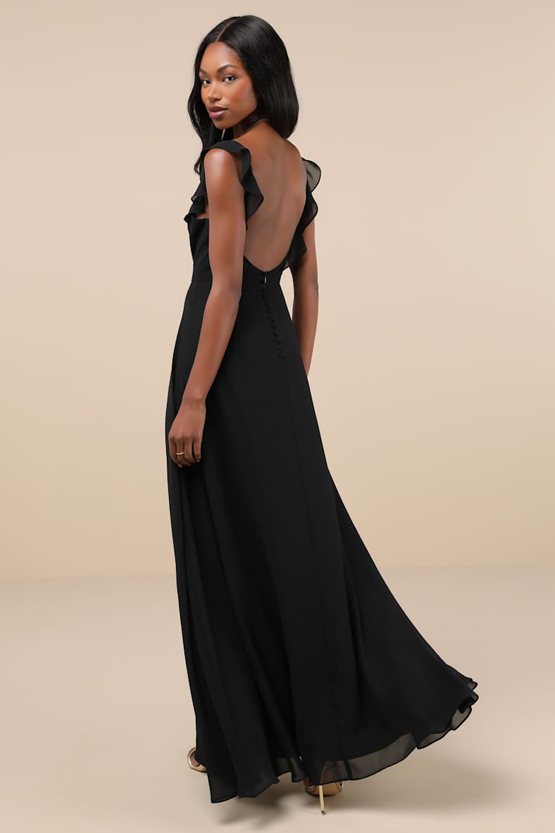 Dreamy Admiration Black Ruffled Maxi Dress