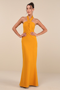 Mesmerizing Perfection Yellow Halter Neck Backless Maxi Dress 1