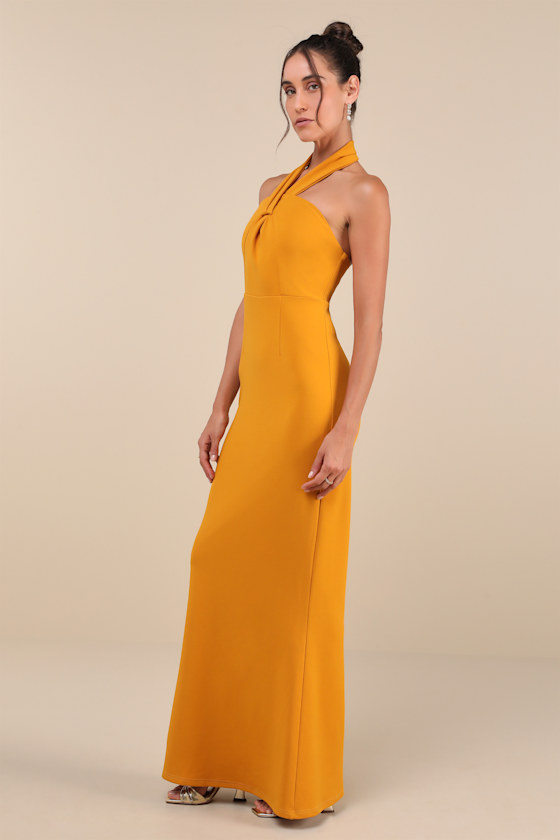 Mesmerizing Perfection Yellow Halter Neck Backless Maxi Dress 2