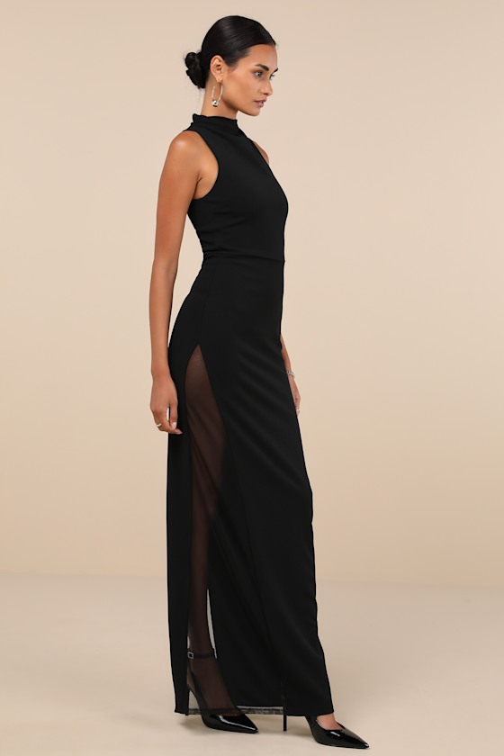 Lulus Alluring Influence Black Mock Neck Sleeveless Maxi Dress In Black