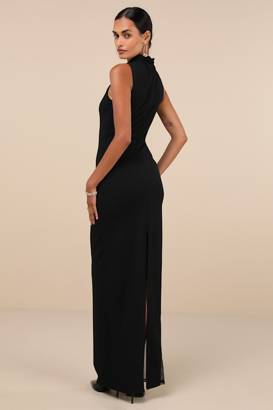 Lulus Alluring Influence Black Mock Neck Sleeveless Maxi Dress In Black