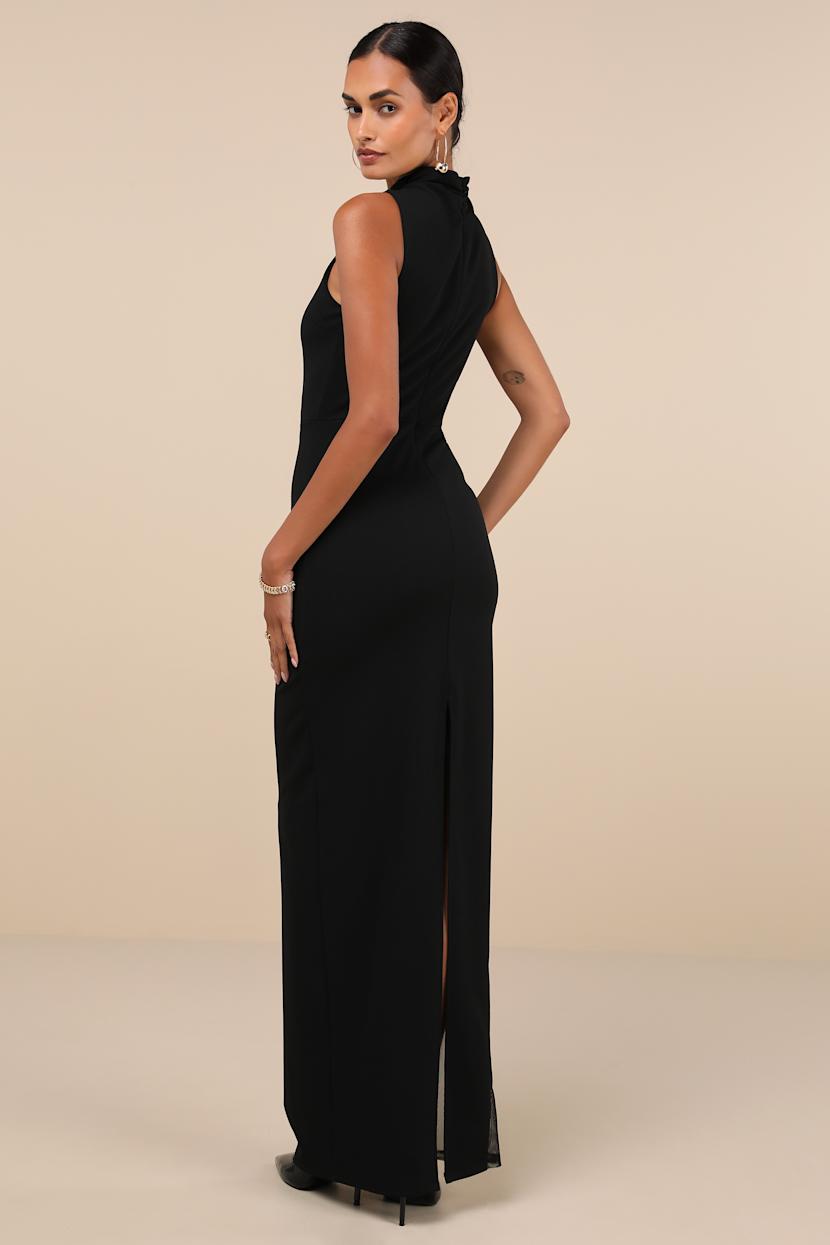Chic Black Maxi Dress - Mock Neck Maxi Dress - Mesh Insert Dress - Lulus