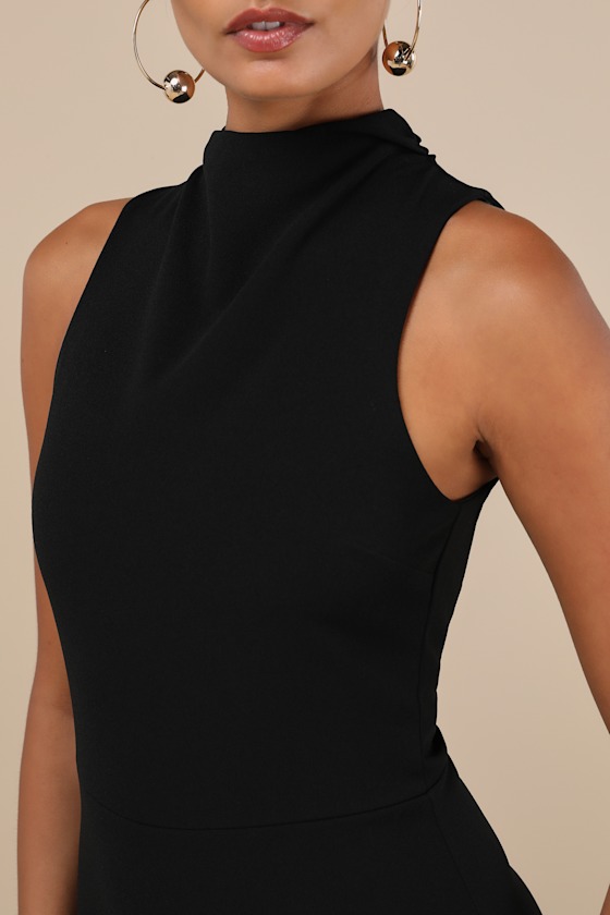 Lulus Alluring Influence Black Mock Neck Sleeveless Maxi Dress In Black