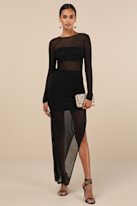 Alluring Silhouette Black Sheer Mesh Backless Maxi Dress 1