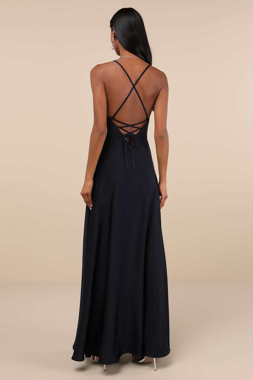 Navy Blue Backless Dress - Lace-Up Ruffled Maxi Dress - Dress - Lulus