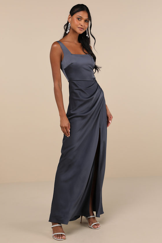Shop Lulus Red Carpet Romance Dark Grey Satin Square Neck Maxi Dress