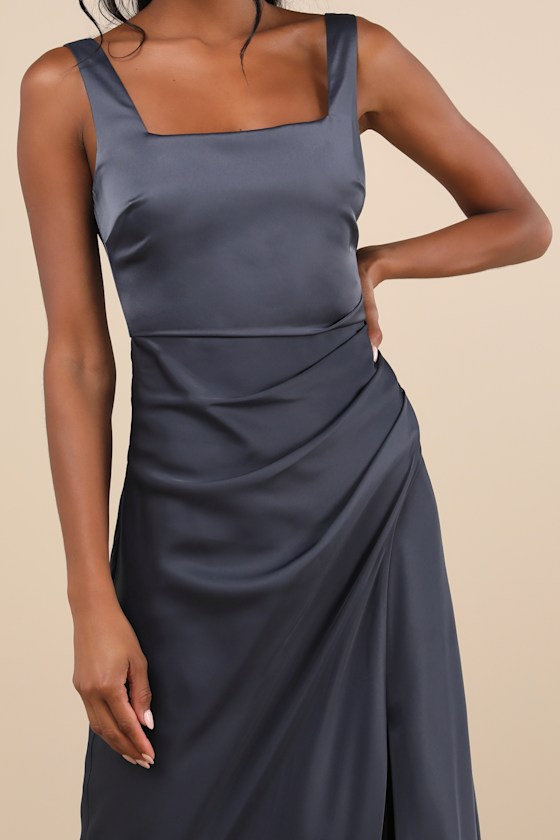 Dark grey silk dress deals