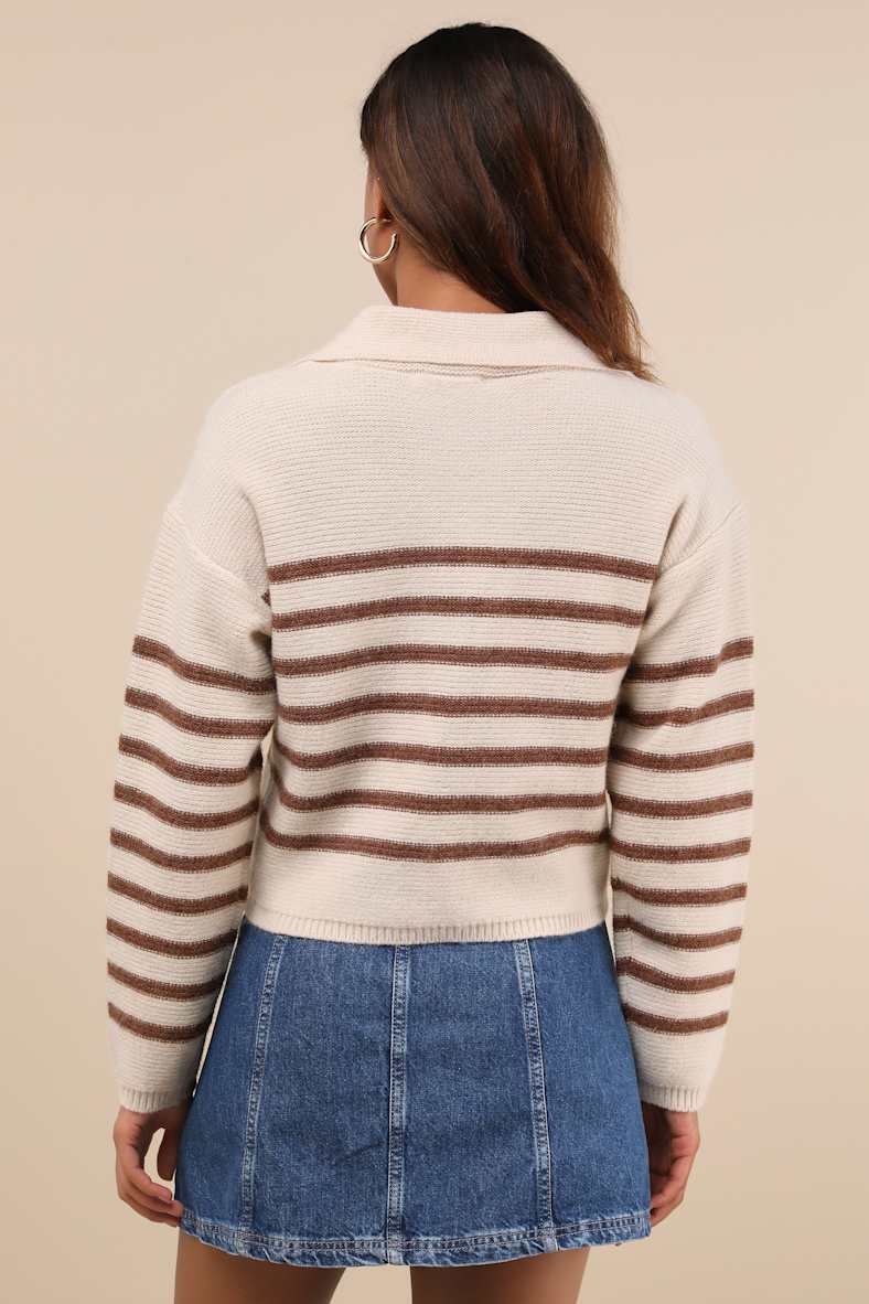 Timeless Energy Cream Striped Collared Pullover Sweater