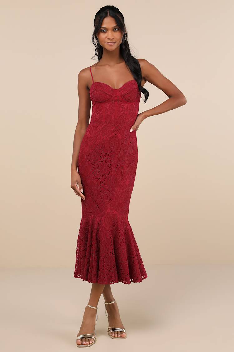 white christmas dresses Miss Circle Women Nessa Red Lace Satin Corset Maxi Dress main image 1